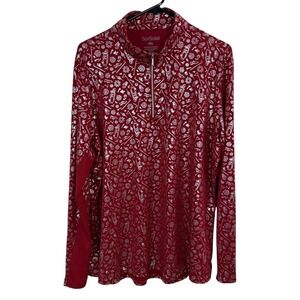 SanSoleil Shirt XXL Red Silver Golf Holiday Print Quarter Zip Golf UV Xmas UPF